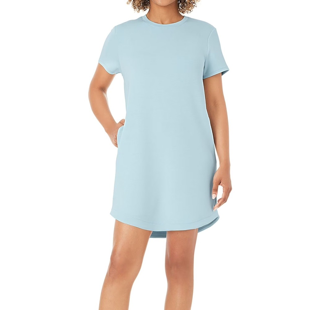 Members Mark Womens Sandwash Short Sleeve Mini Dress Light Blue Size XS